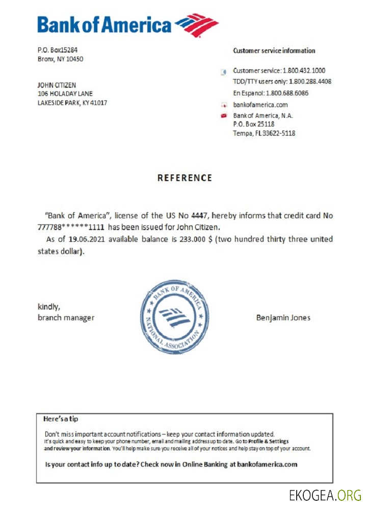USA , Bank of America , référence template USA , Bank of America , référence template